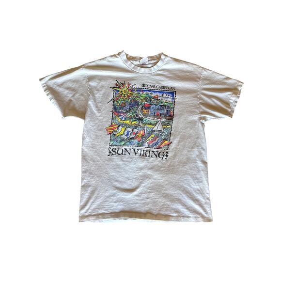 Vintage Royal Caribbean Sun Viking L USA Made Single Stitched White Hanes Heavy - Picture 1 of 6